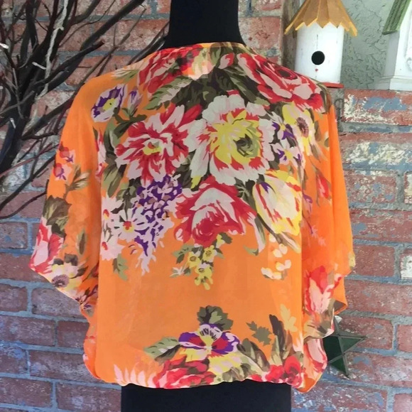 Free People‎ Orange Sheer Genius Floral Top - Picture 6 of 8